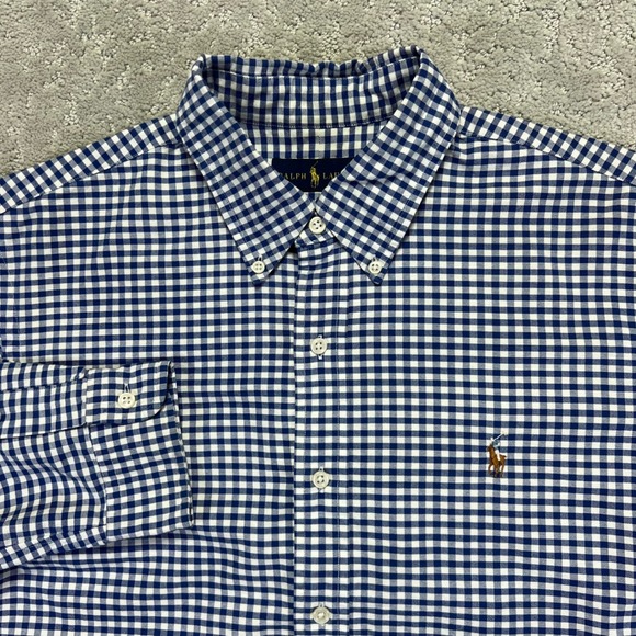 Ralph Lauren Other - Ralph Lauren Dress Shirt Mens L Blue White Gingham Check Button Down Long Sleeve